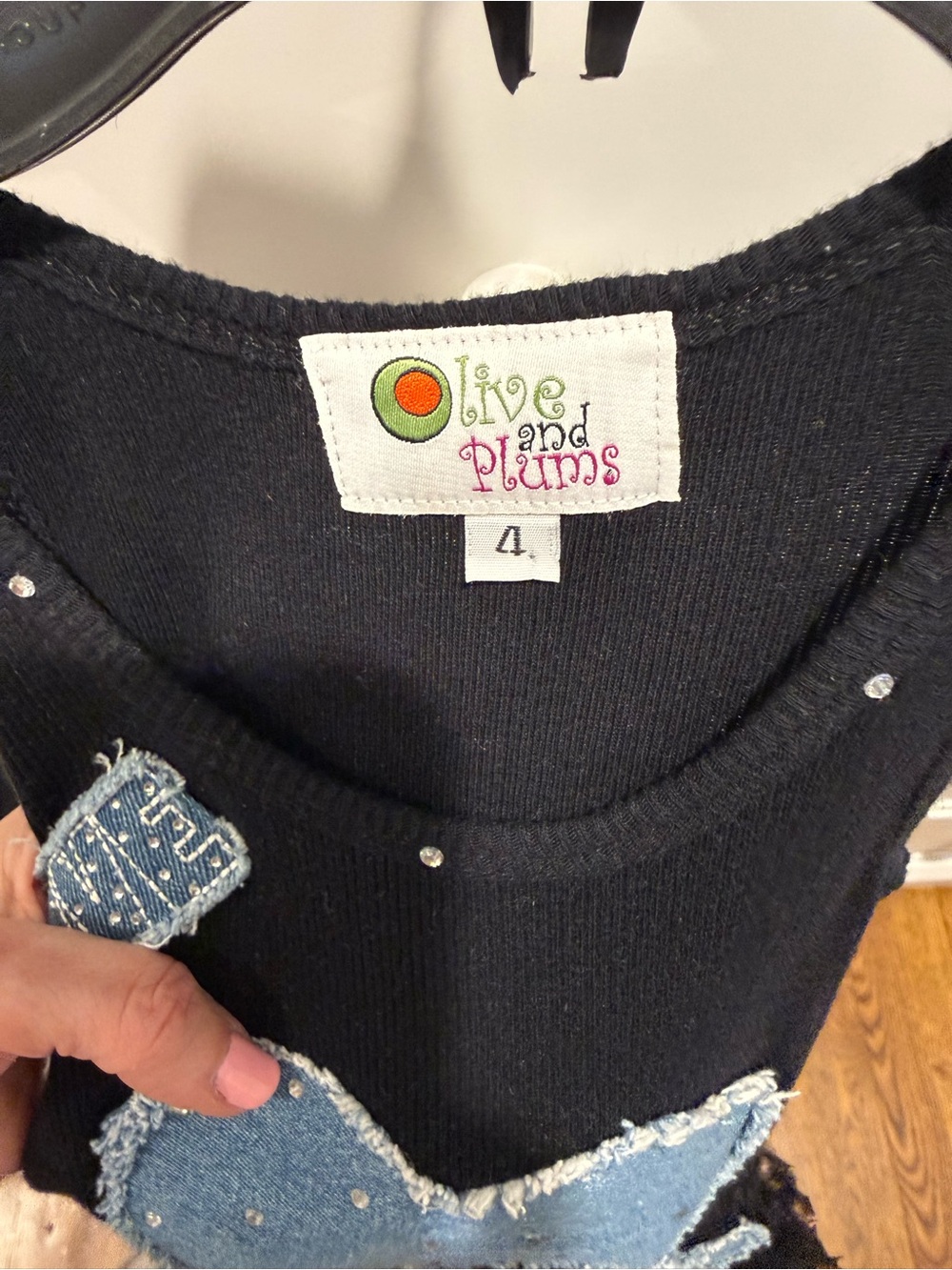 Live Love Dream Black Tank Dress with Denim Heart Appliqués - Picture 3 of 3